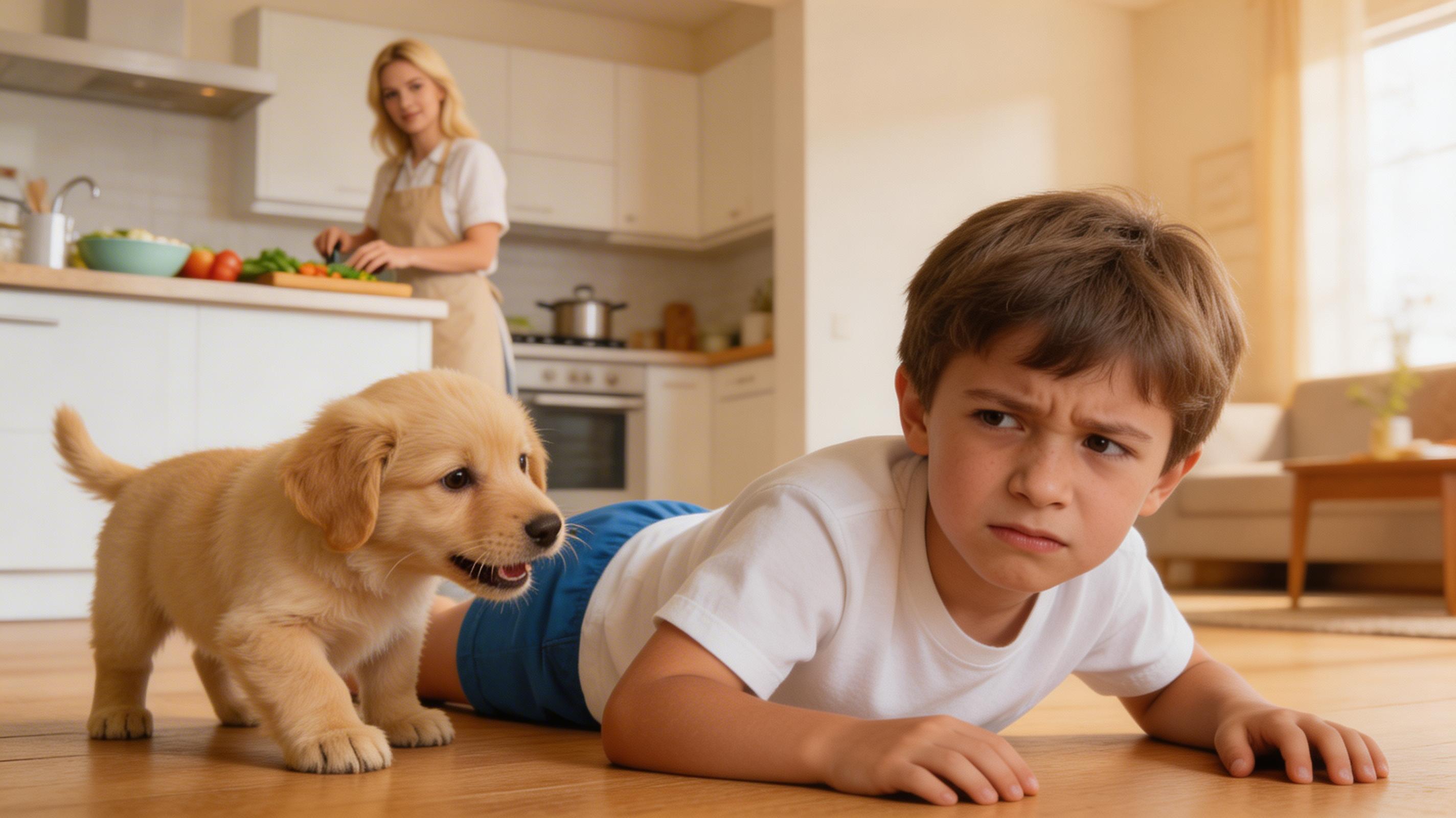 Child scared of puppy biting
